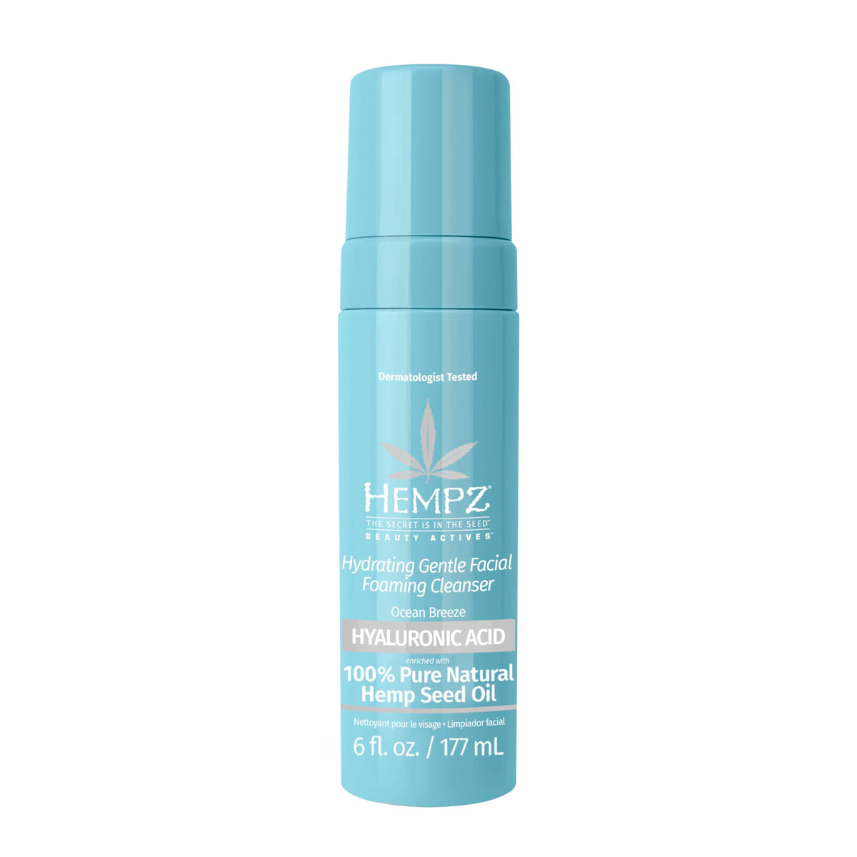 Hempz front packaging showing 6 oz bottle and ocean breeze scent benefit of hydration