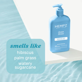 Hempz ingredients label with shea, aloe, hyaluronic acid clarity