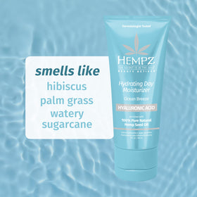 Hempz cream swatched on palm highlighting lightweight texture and quick absorption benefit