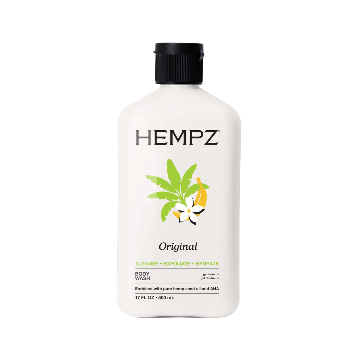 Hempz bottle front packaging showing scent and 17 fl oz size moisturizes skin