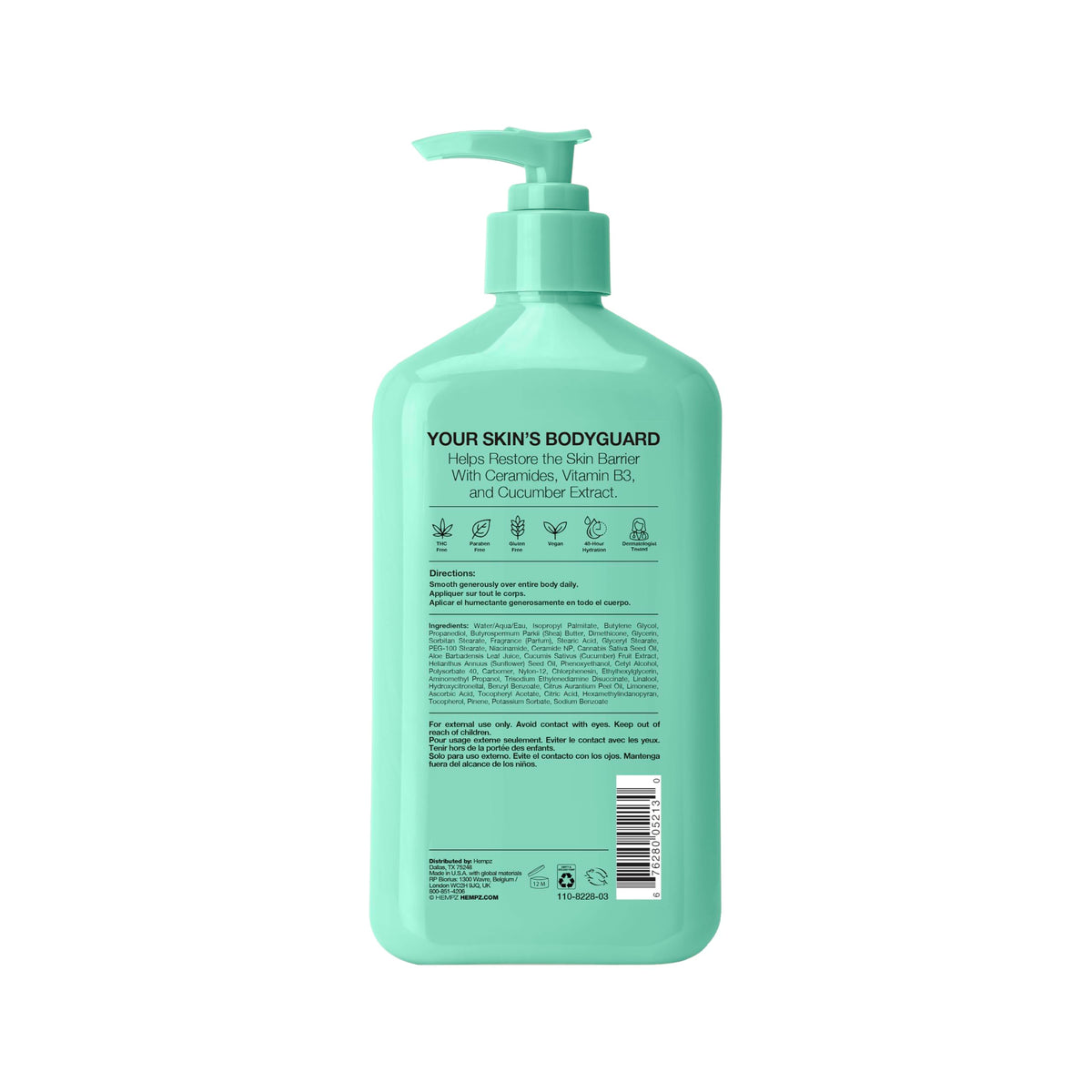 Hempz pump dispenser detail for convenient one-handed use and controlled dispensing