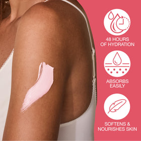 Hempz pump dispensing lotion onto hand demonstrating easy use and controlled application