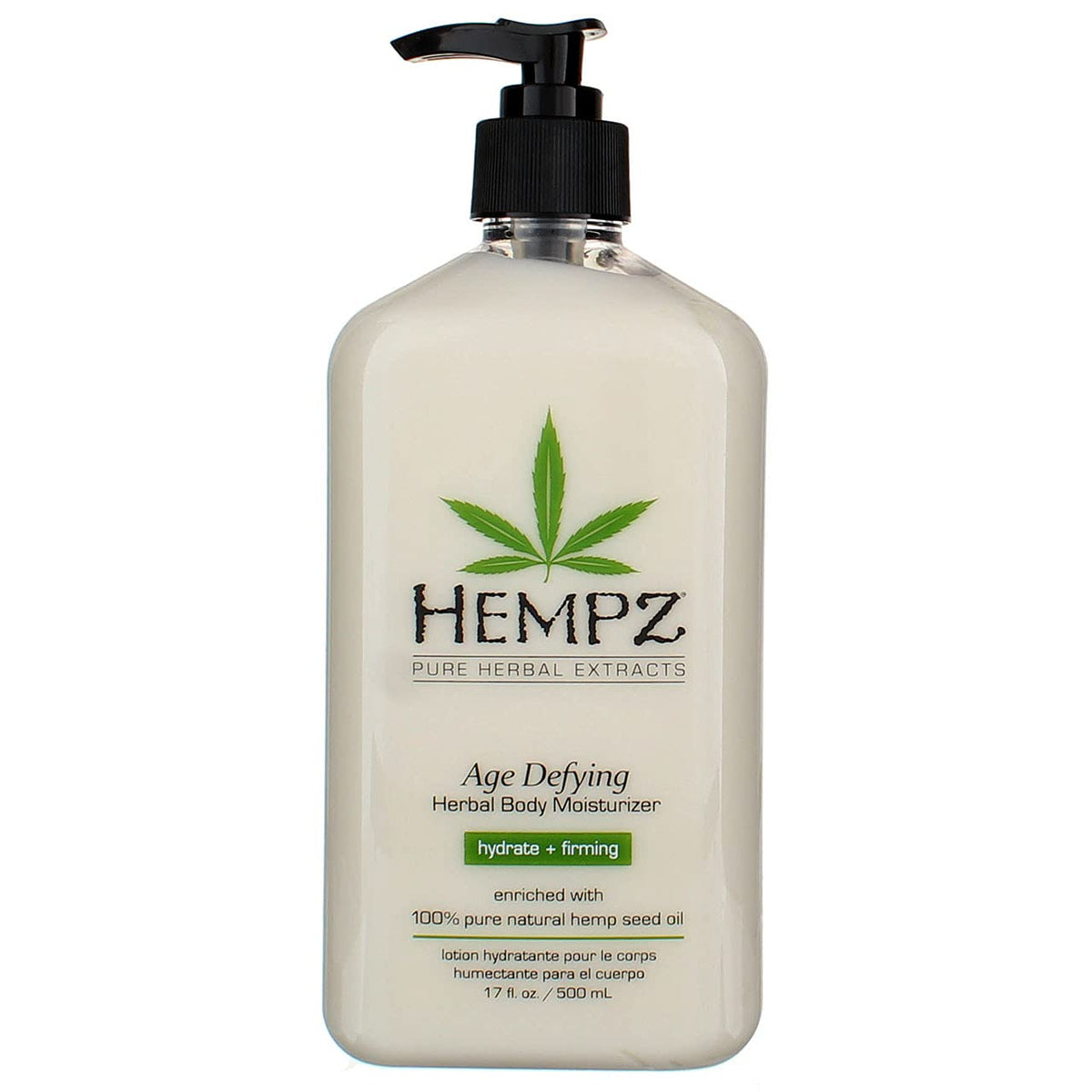 Hempz 500ml pump beside a hand for scale highlighting value and lasting supply