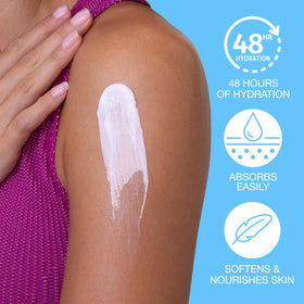 Hempz lotion texture close-up showing creamy, fast-absorbing hydration