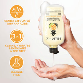 Hempz creamy lather texture close-up demonstrating moisturizing suds and gentle cleanse