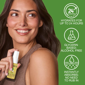 Hempz mist on skin texture demonstrating lightweight fast-absorbing hydration benefit