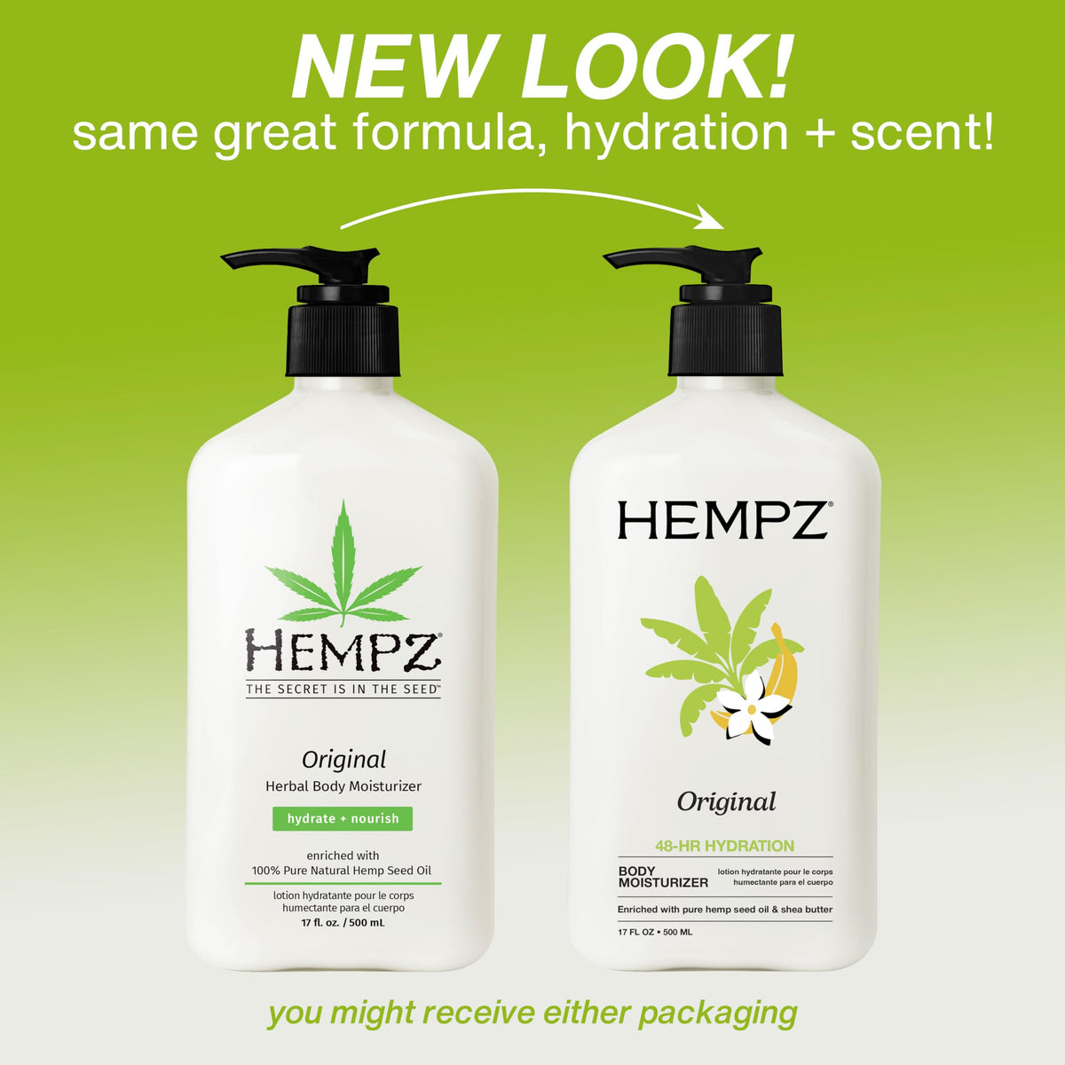 Hempz bottle cap and label close-up, highlights ingredient clarity and quality
