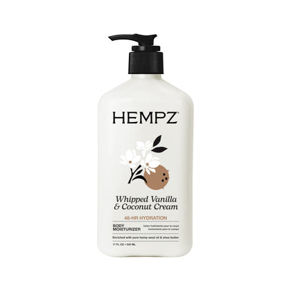 Hempz front packaging showing 17 oz jar and label, highlights vegan formula