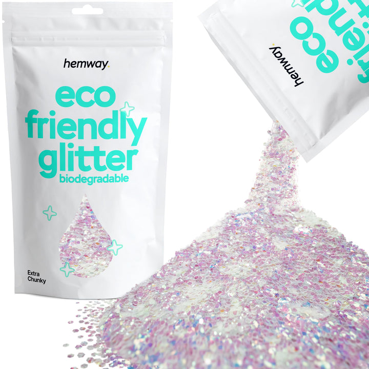 Hemway front packaging showing pouch and iridescent mother of pearl sparkle benefit