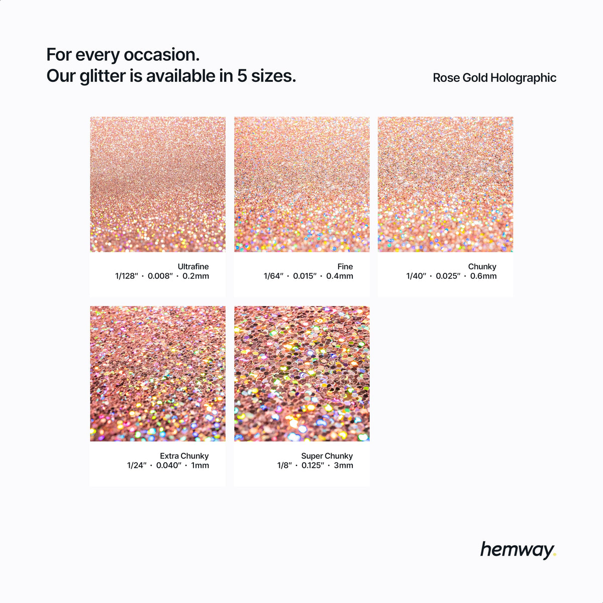 Hemway glitter held in hand to show 100g scale and chunky particle size benefit