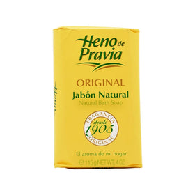 Heno de Pravia soap bar close-up texture highlighting smooth surface and gentle lather benefits