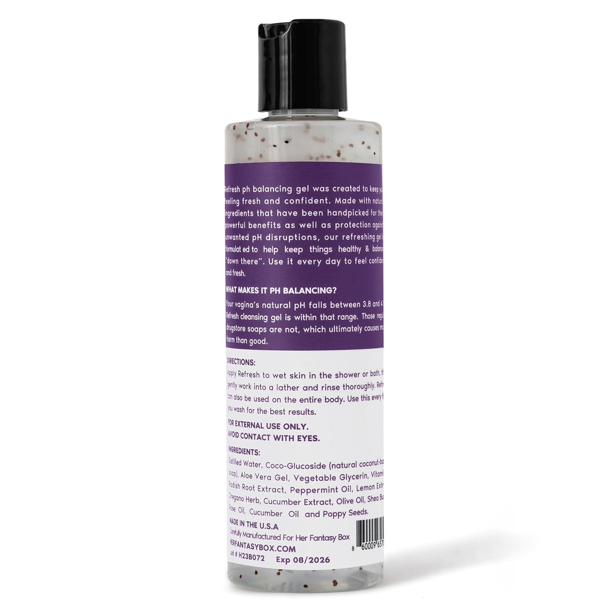 Her Fantasy Box pump and label close-up highlighting product name and clean design