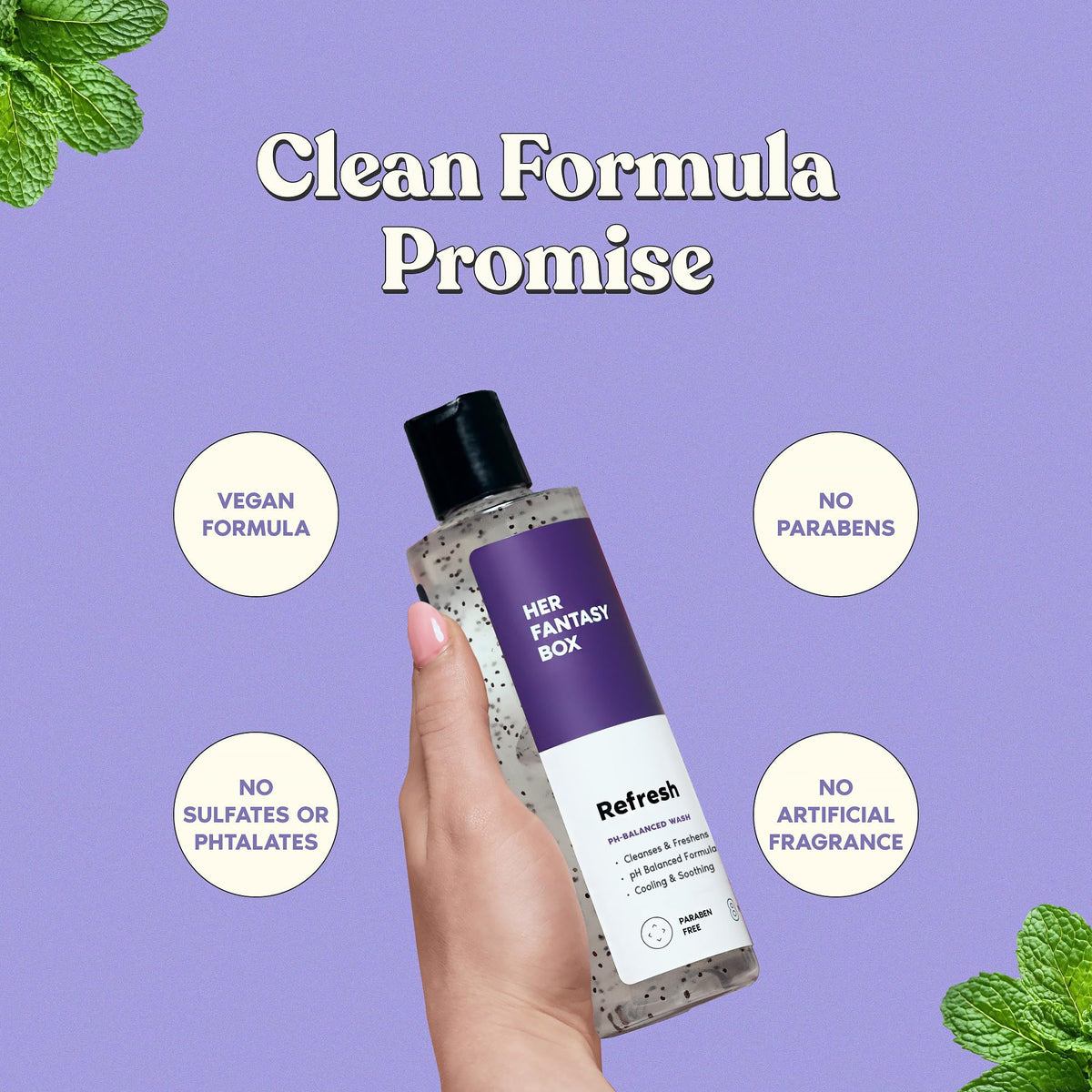 Her Fantasy Box gel texture close-up showing creamy lather for gentle cleansing
