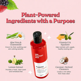Her Fantasy Box ingredients flatlay emphasizing plant-based benefit