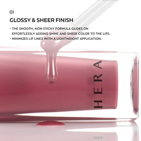 HERA lip swatch closeup of SUNKISSED shade demonstrating natural rosy glow