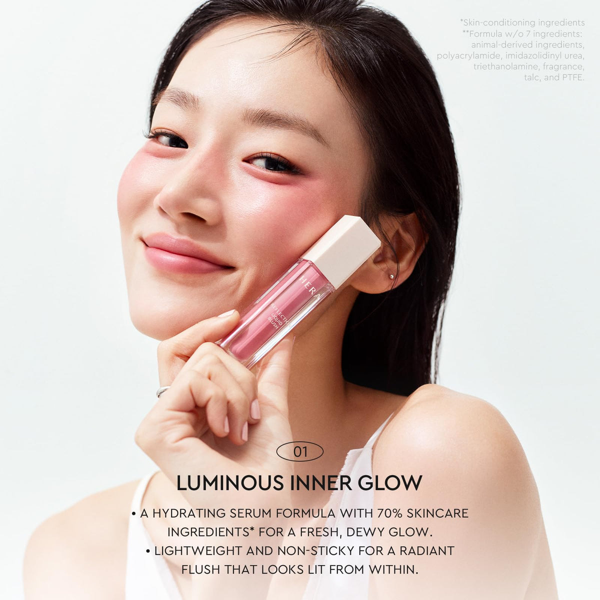 HERA blush dabbed on fingertips ready for cheek application and natural flush