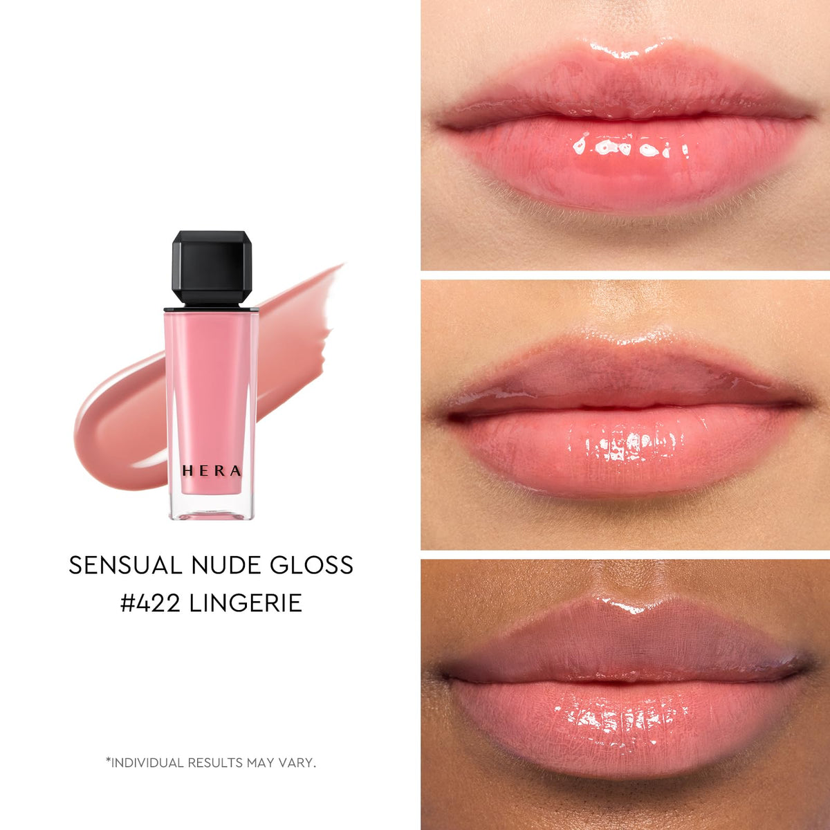 HERA gloss applicator wand with doe-foot tip providing precise, smooth application