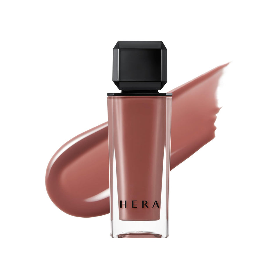 HERA gloss front packaging showing sleek tube and shade, conveys premium finish