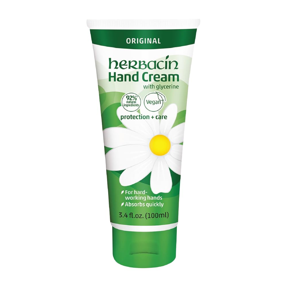 Herbacin Kamille hand cream front packaging showing tube and calming benefit