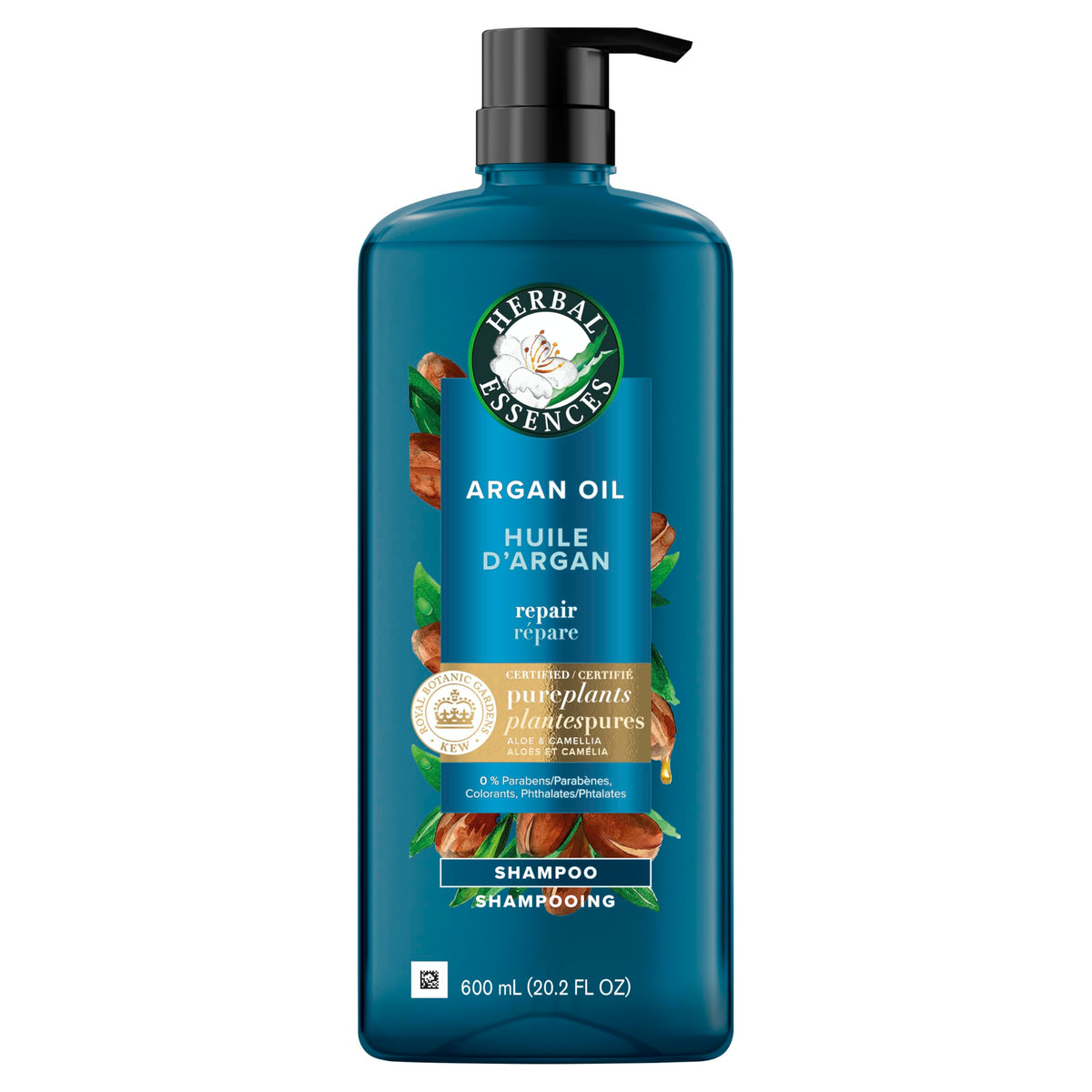Herbal Essences 20.2 fl oz bottle next to common household item for scale