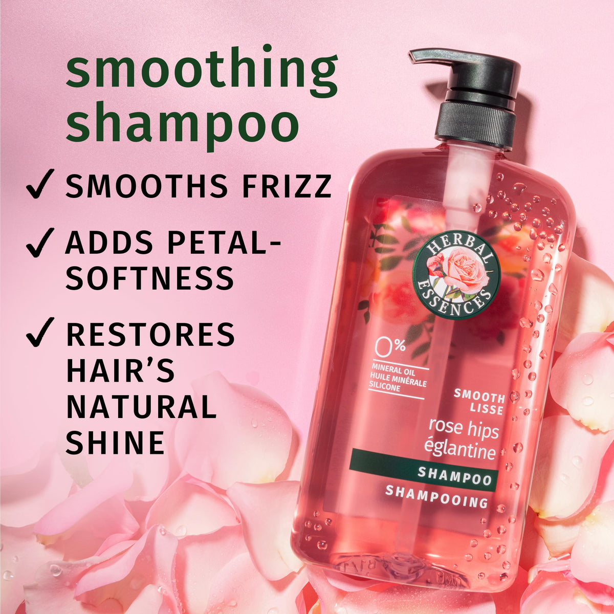 Herbal Essences back label close-up highlighting ingredients and clear benefits