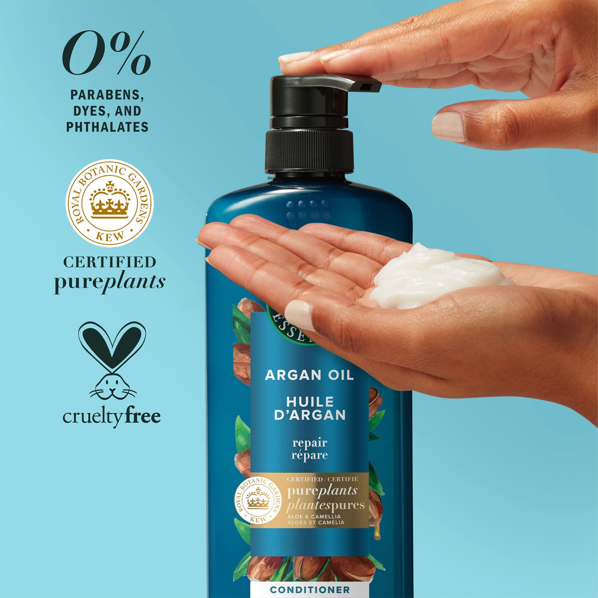 Herbal Essences bottle label close-up showing ingredients and color-safe claim