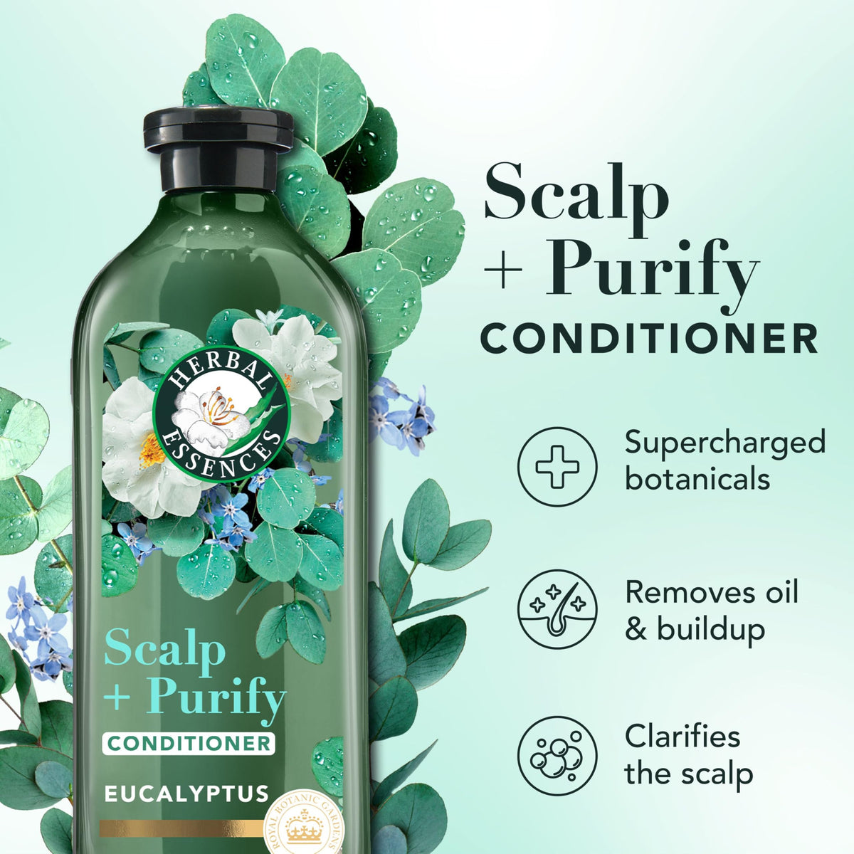 Herbal Essences conditioner close-up showing formula that detangles softly