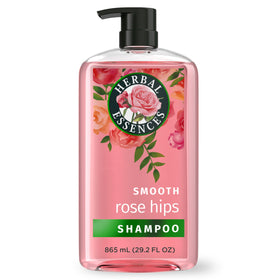 Herbal Essences front bottle showing rose hips scent and benefit of smooth hair