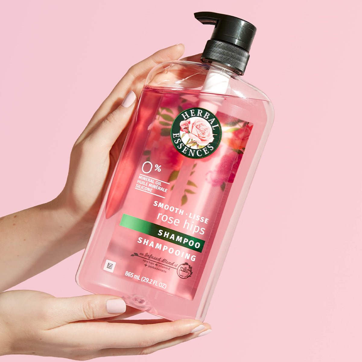 Herbal Essences packaging with cruelty-free and dermatologist-tested logos