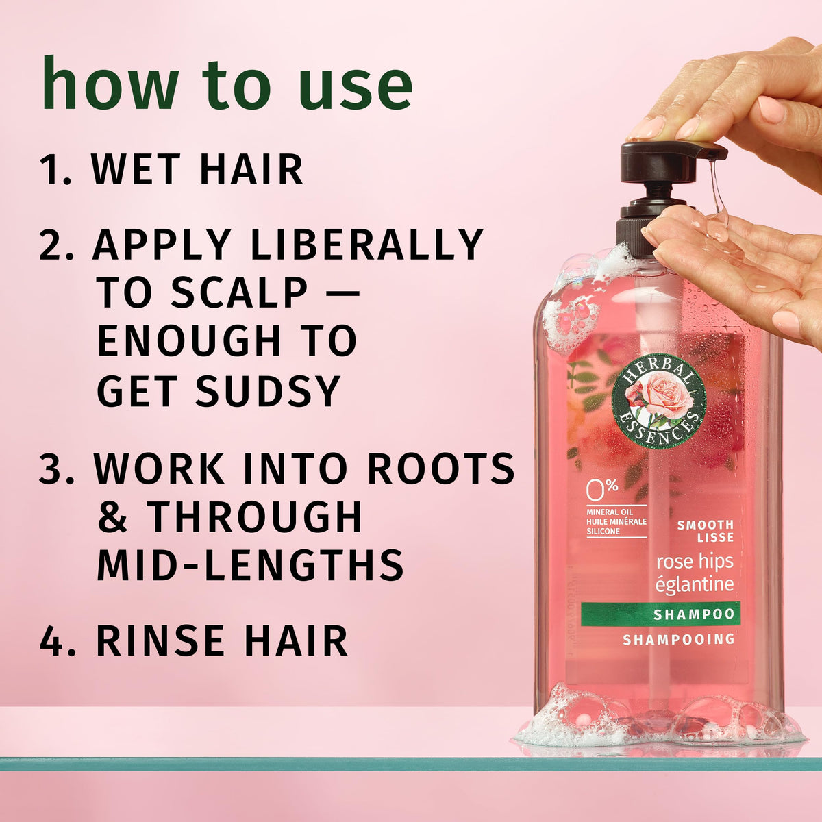 Herbal Essences rose hips ingredient shot emphasizing natural extract benefits