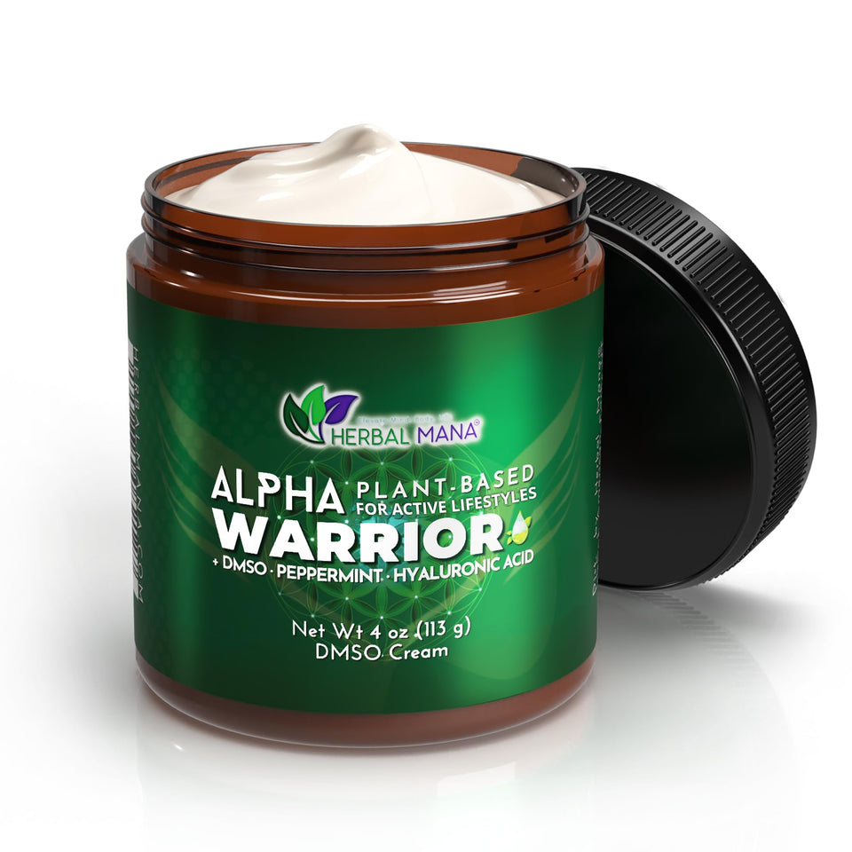 Herbal Mana Alpha Warrior front view showing label and cooling cream benefit