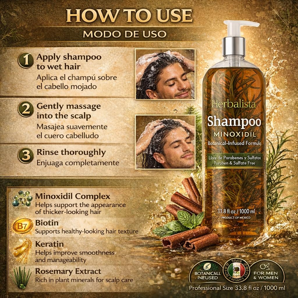 HERBALISTA shampoo pouring into hand and lathering for effective cleanse
