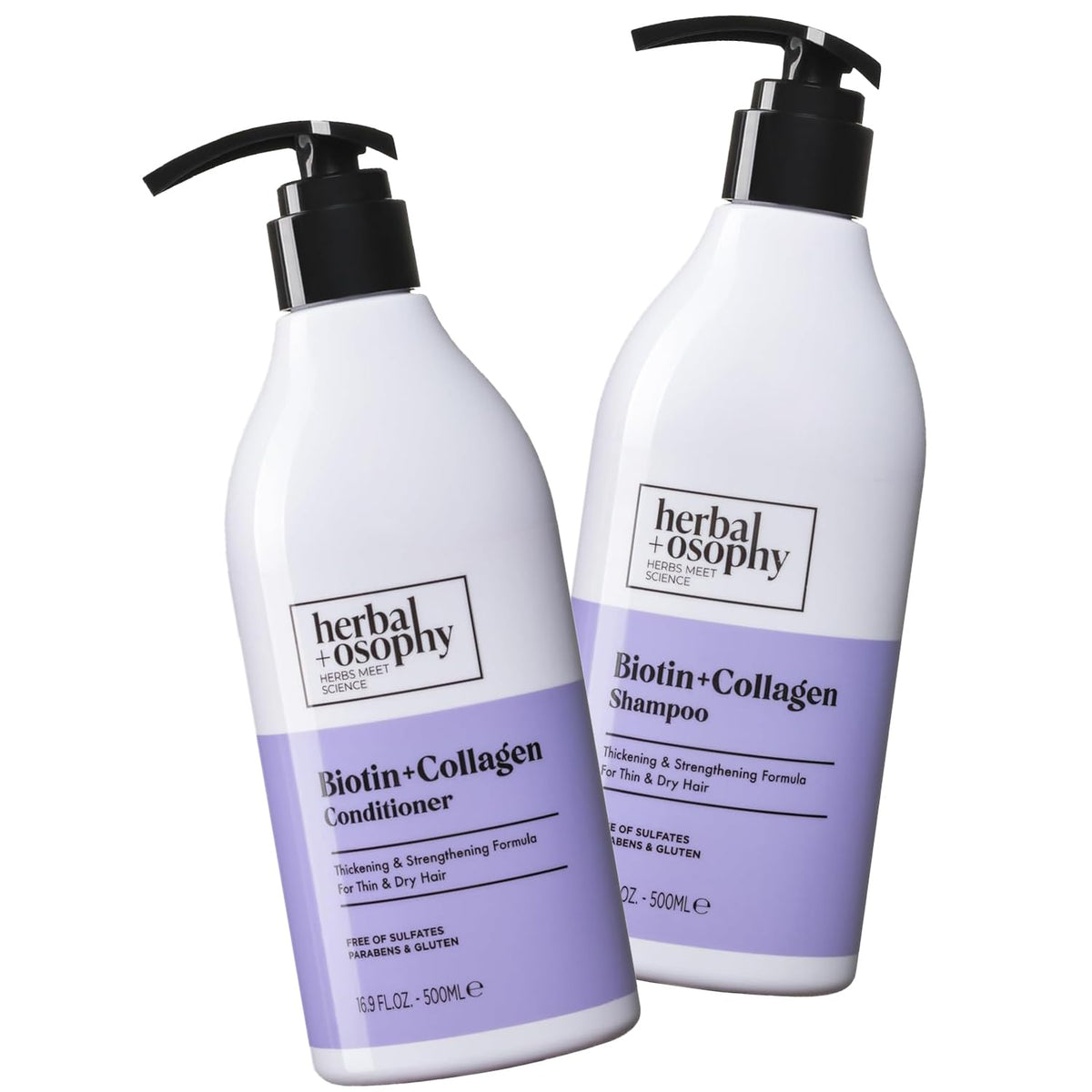 Herbalosophy front packaging showing both 16.9 fl oz bottles and benefits