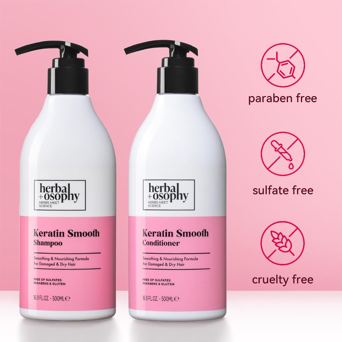 Herbalosophy size comparison with hand illustrating 16.9 fl oz