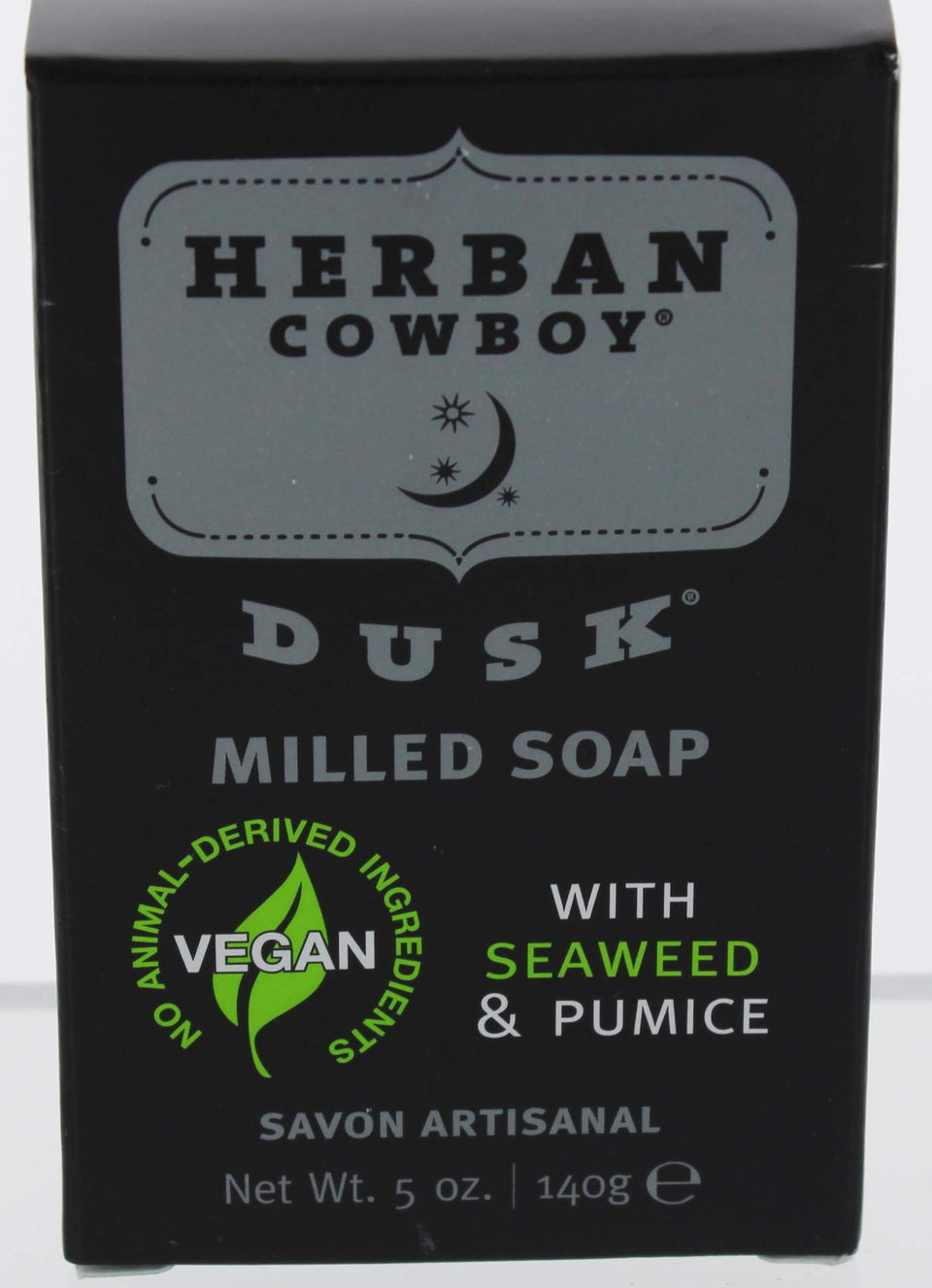 Herban Cowboy front packaging showing six dusk soap bars for lasting supply and clean scent