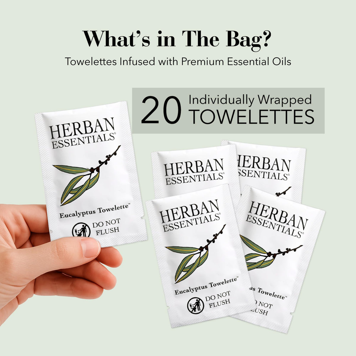 Herban Essentials single eucalyptus wipe unfolded for convenient cleansing benefit