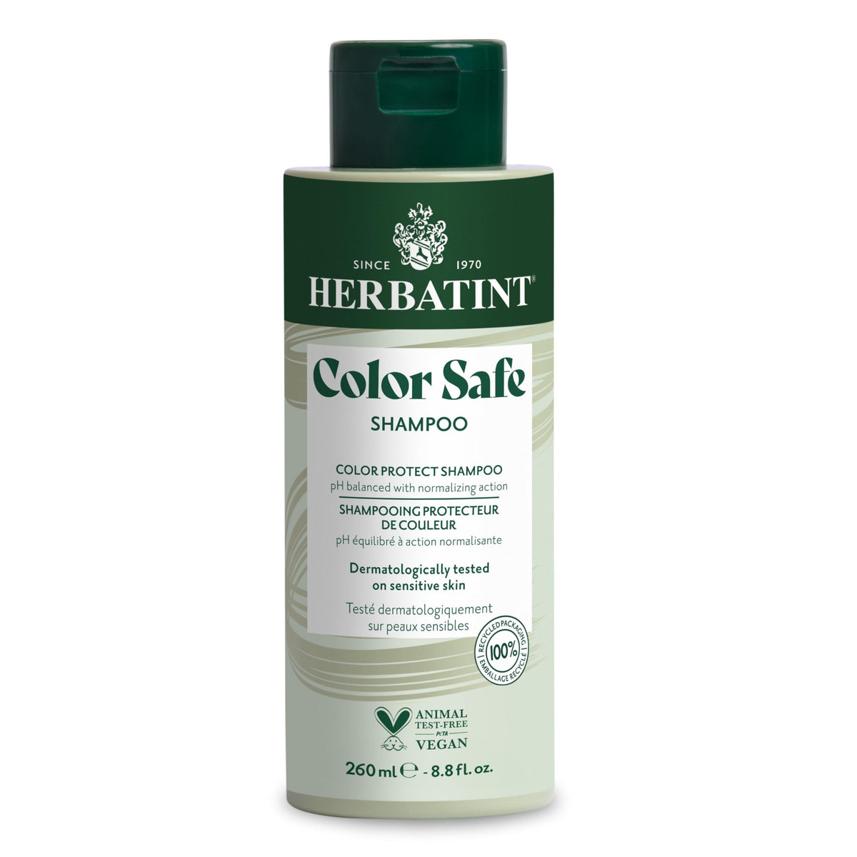 Herbatint front packaging showing color-safe shampoo and benefits