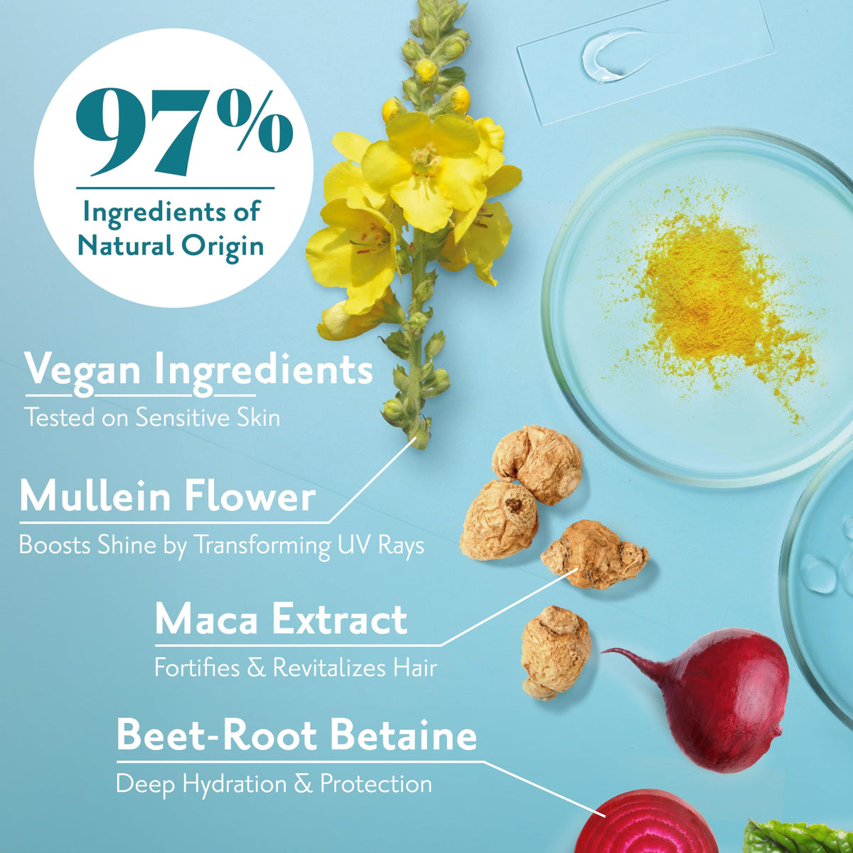 Herbatint maca root ingredient shot emphasizing strengthening benefit