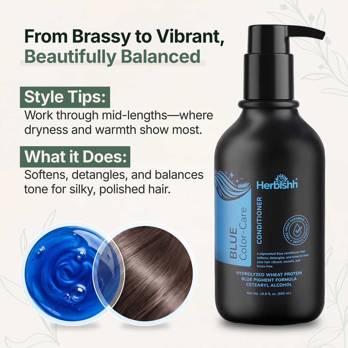 Herbishh conditioner applied to wet hair for detangling and toning
