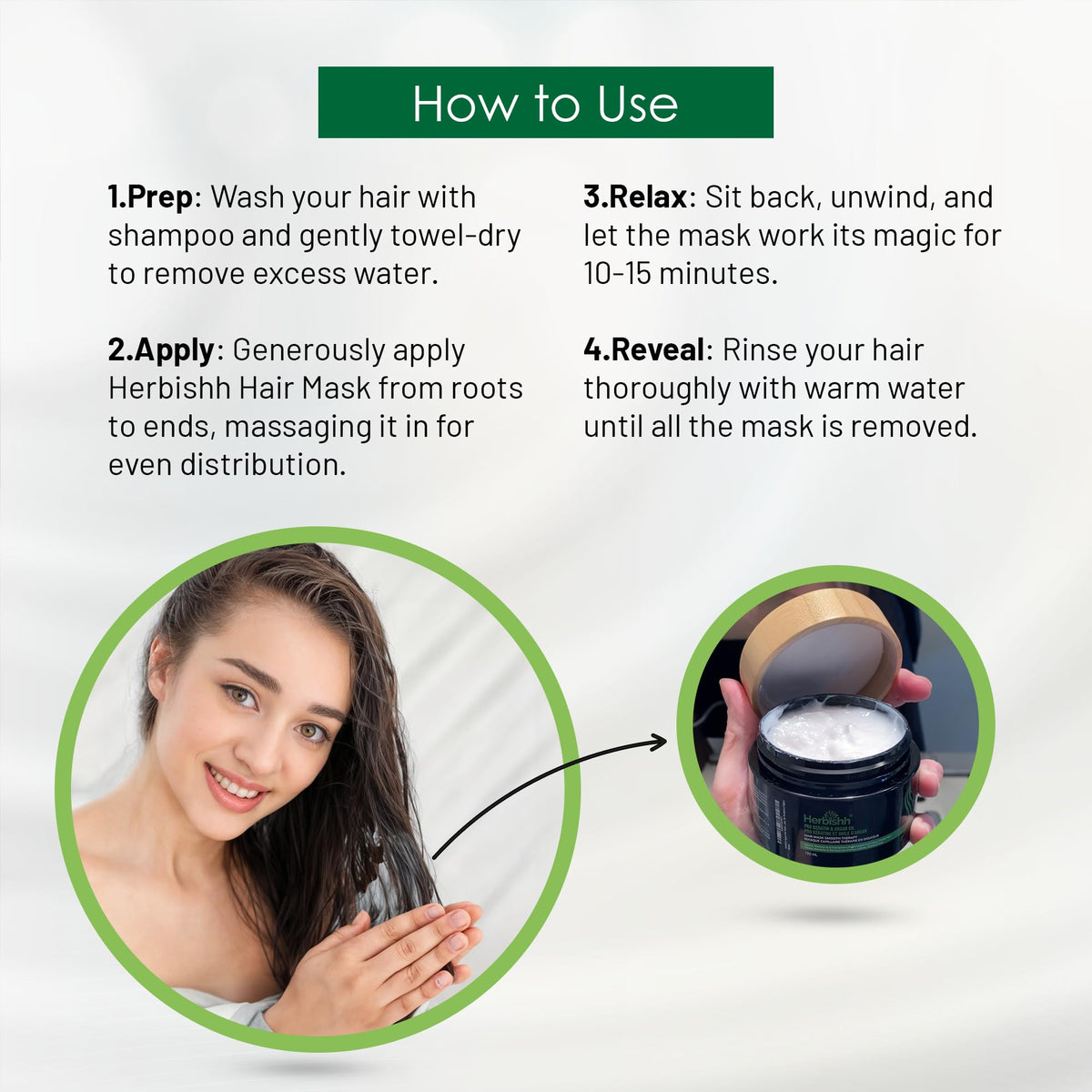 Herbishh being applied to damp hair demonstrating easy salon-style use