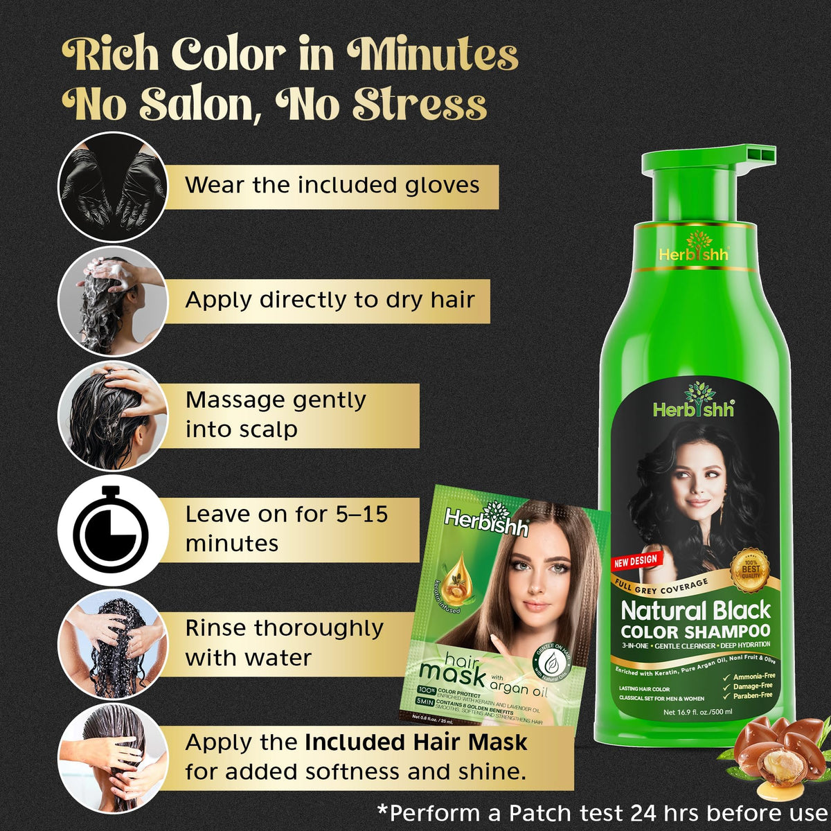 Before and after hair wash with Herbishh demonstrating gray coverage