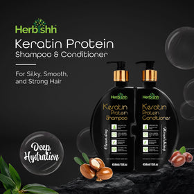 Herbishh label close-up highlighting keratin and sulfate-free claim