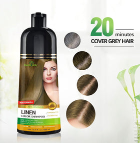 Herbishh bottle pouring shampoo showing creamy texture and smooth application benefit