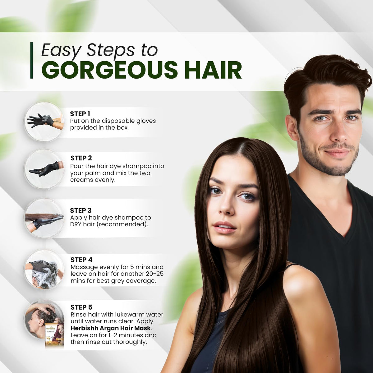 Application of Herbishh shampoo on hair strands showing quick coverage and conditioning
