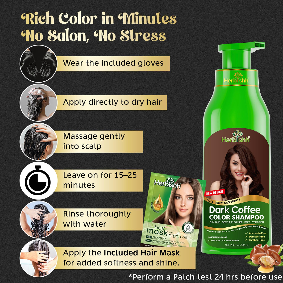 Herbishh Dark Coffee rich lather on hair demonstrating gentle cleansing benefit