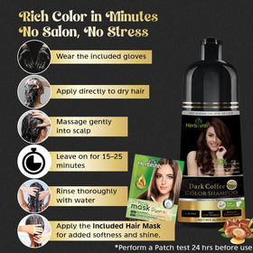Herbishh rich foam texture of Dark Coffee shampoo for even coloring