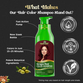 Herbishh label close-up highlighting grape red name and ammonia-free benefit