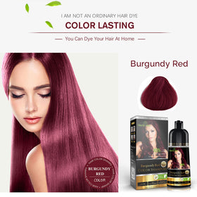 Herbishh styled burgundy hair in lifestyle photo showing rich tone and healthy shine