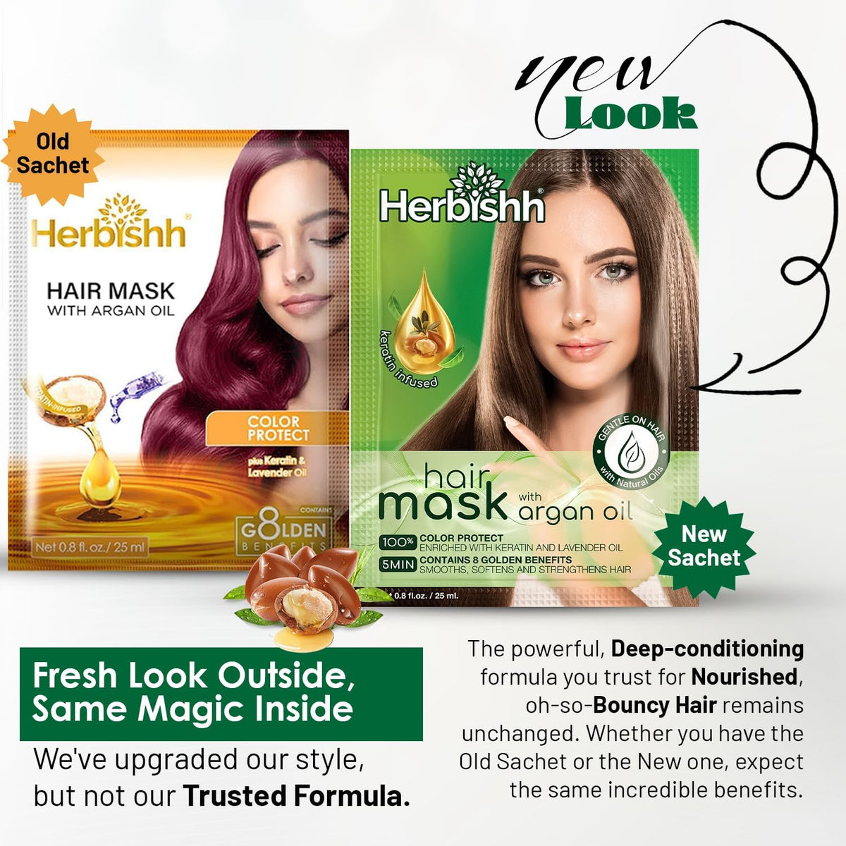 Herbishh pouch close-up highlighting argan oil label and benefits