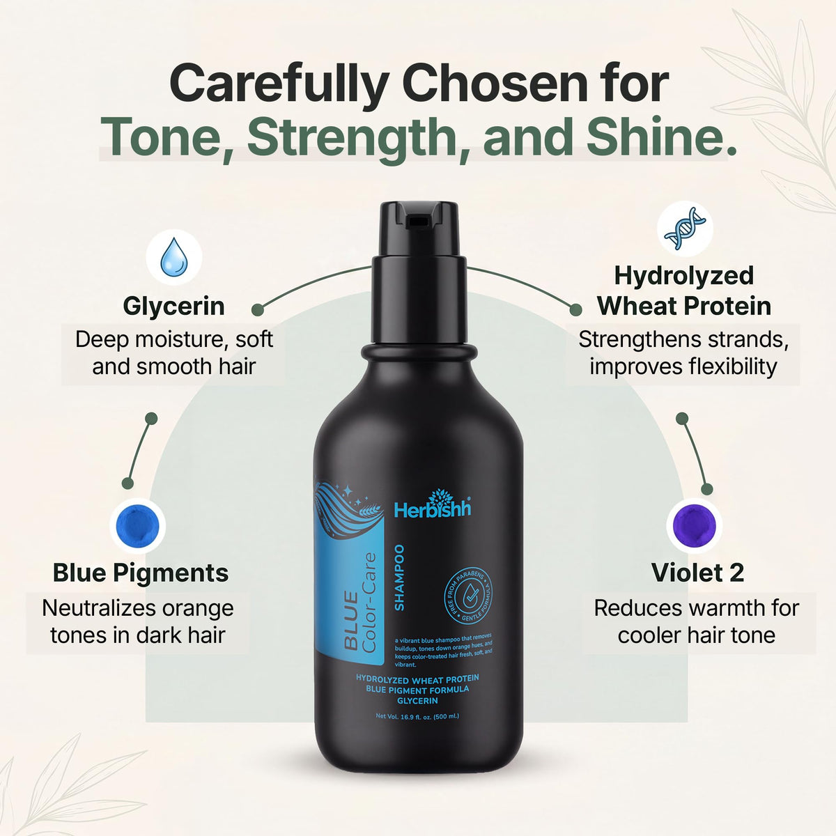 Herbishh shampoo being poured from bottle showing easy application